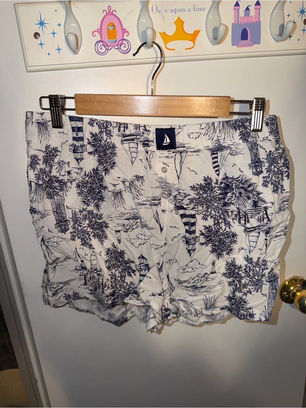 Nautical Print Women’s Shorts - White & Navy